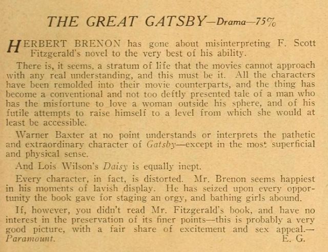 Gatsby 1926 - review reprint