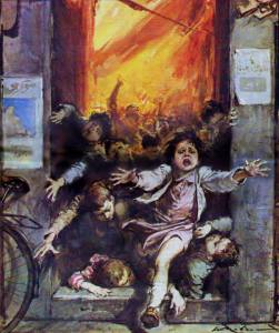 Walter Molino-kids running from fire
